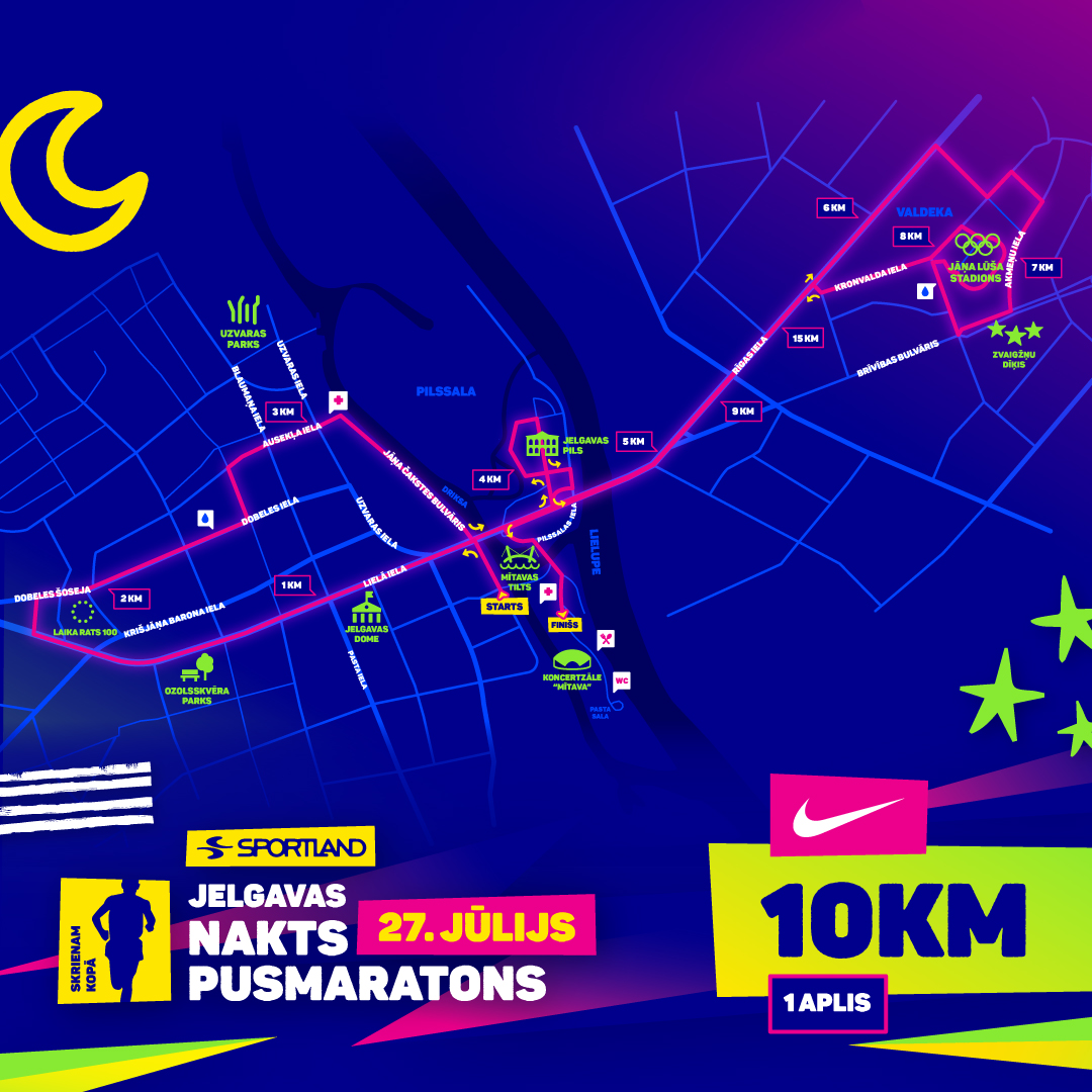 Jelgavas Nakts Pusmaratons 10km trase